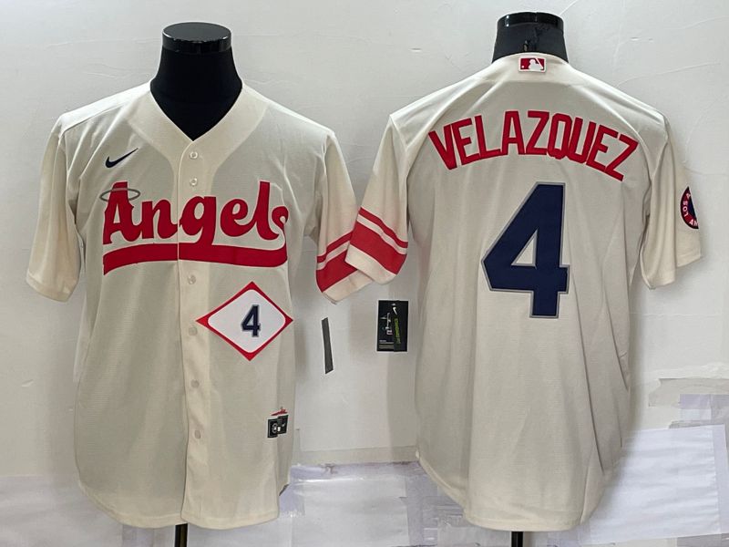 Men Los Angeles Angels 4 Velazouez Cream City Edition Game Nike 2022 MLB Jerseys